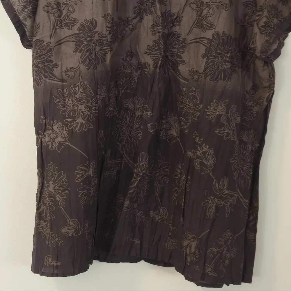 Denver Hayes XL Brown Ombre Floral Cotton Short Sleeve Blouse Tropical Boho - Picture 10 of 15